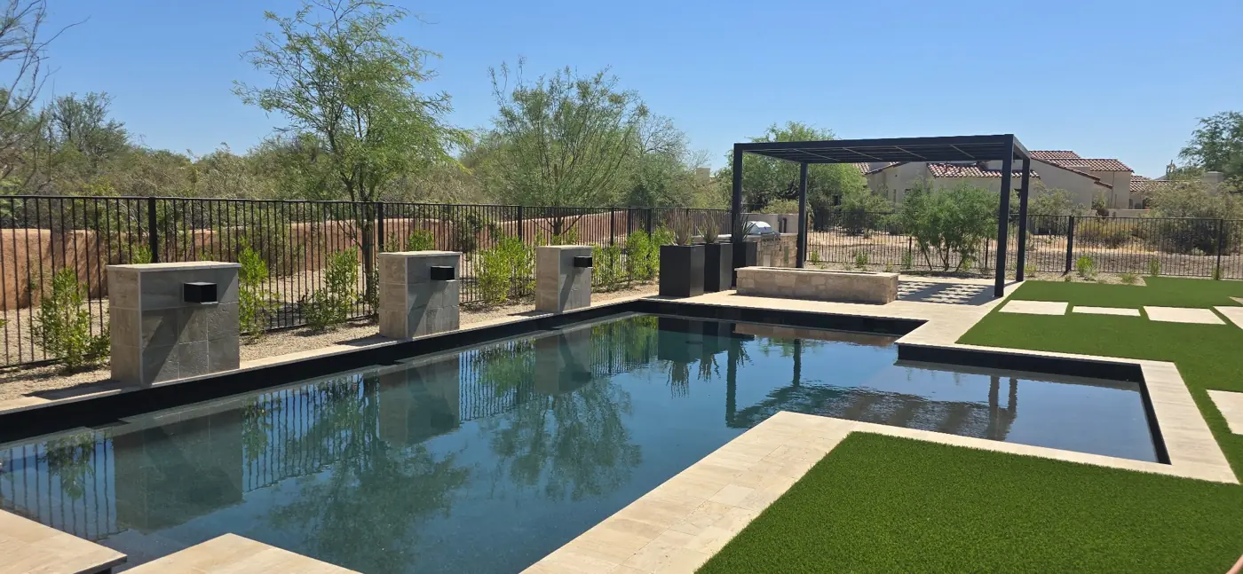 Completed L & R pool and spa with water features